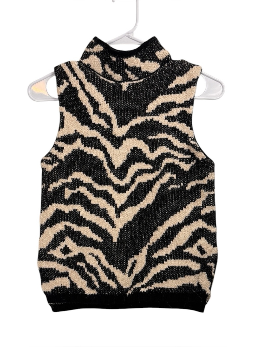 Pilcro Anthropologie Size XS Animal Zebra Print Jacquard Sweater Vest Mock Neck
